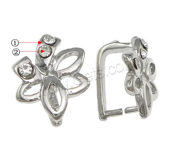 Zinc Alloy Pinch Bail, Flower, plated, with rhinestone, more colors for choice, nickel, lead & cadmium free, 10x12x1.5mm, 1mm, Sold By PC