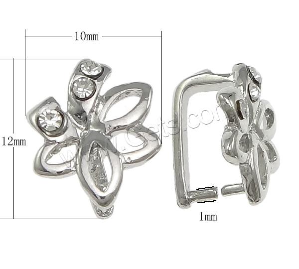 Zinc Alloy Pinch Bail, Flower, plated, with rhinestone, more colors for choice, nickel, lead & cadmium free, 10x12x1.5mm, 1mm, Sold By PC