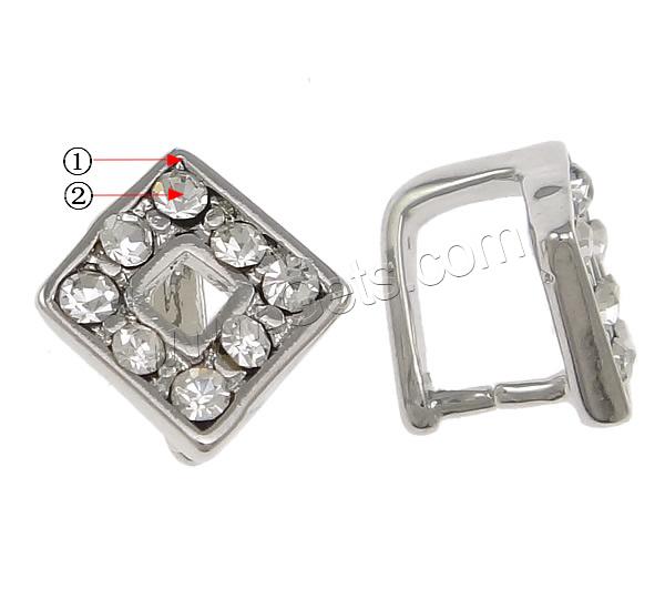 Zinc Alloy Pinch Bail, Rhombus, plated, with rhinestone, more colors for choice, nickel, lead & cadmium free, 10x10x2mm, 1mm, Sold By PC