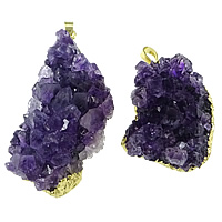 Natural Quartz Druzy Pendants, Amethyst, with Brass, Nuggets, gold color plated, February Birthstone & druzy style, nickel, lead & cadmium free 37-60mm Approx 