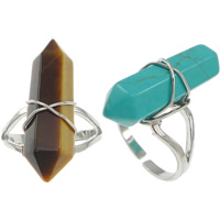 Edelstein Messing Finger Ring, mit Messing, Pendel, Platinfarbe platiniert, facettierte, frei von Nickel, Blei & Kadmium, 28mm, Größe:7, verkauft von PC