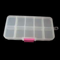 Plastic Bead Container, Rectangle, transparent & 10 cells, white 