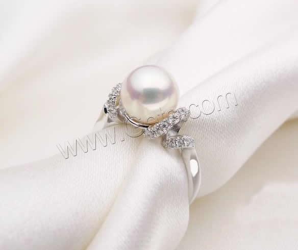 Pearl Brass Finger Ring, Freshwater Pearl, with Brass, Round, natural, different size for choice & Customized & micro pave cubic zirconia, white, Grade AAAAA, 8-9mm, Sold By PC