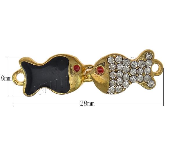 Animal Zinc Alloy Connector, Fish, plated, enamel & with rhinestone & 1/1 loop, more colors for choice, nickel, lead & cadmium free, 28x8x1.5mm, Hole:Approx 2.5mm, Sold By PC