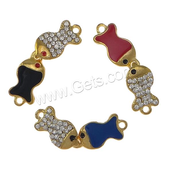 Animal Zinc Alloy Connector, Fish, plated, enamel & with rhinestone & 1/1 loop, more colors for choice, nickel, lead & cadmium free, 28x8x1.5mm, Hole:Approx 2.5mm, Sold By PC