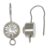 Stainless Steel Earring Drop Component, Flat Round, with loop & with rhinestone, original color Approx 2mm 