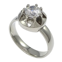 Cubic Zirconia anillo de dedo de acero inoxidable, Flor, con circonia cúbica, color original, 11mm, tamaño:8, Vendido por UD
