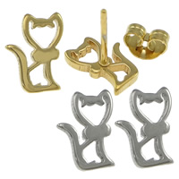 Stainless Steel Stud Earring, Cat, plated 
