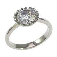 Cubic Zirconia anillo de dedo de acero inoxidable, Flor, con circonia cúbica, color original, 9mm, tamaño:6, Vendido por UD