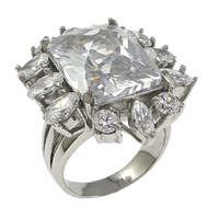 Cubic Zirconia anillo de dedo de acero inoxidable, Flor, con circonia cúbica & facetas, color original, 25x32mm, tamaño:8, Vendido por UD
