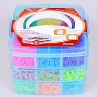Bunte Loom Kit, Gummi, mit Kunststoff, mit DIY Webstuhl Anhänger & mit Armband Webrahmen & Angehängte Häkelnadel & mit Clip S, keine, 18x2mm, 5400PCs/Box, verkauft von Box