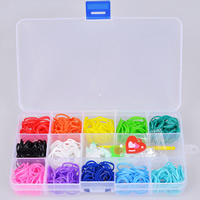 Colorful Loom Kit, Rubber, with Plastic, with DIY loom band charm & with Y shape mini loom tool & attachted crochet hook & with plastic S clip, mixed colors 
