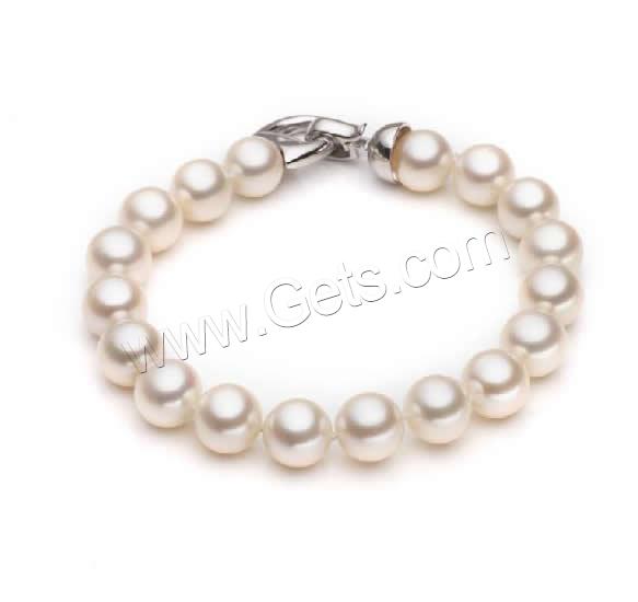 Cultured Freshwater Pearl Bracelets, brass foldover clasp, Round, natural, different size for choice, more colors for choice, Length:8 Inch, Sold By Strand
