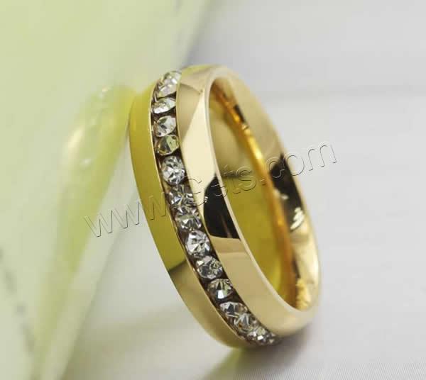 Rhinestone Stainless Steel Finger Ring, Donut, gold color plated, different size for choice & with rhinestone, 6mm, 35PCs/Bag, Sold By Bag