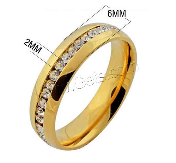Rhinestone Stainless Steel Finger Ring, Donut, gold color plated, different size for choice & with rhinestone, 6mm, 35PCs/Bag, Sold By Bag