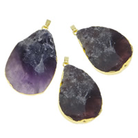 Amethyst Pendant, with brass bail, Teardrop, gold color plated, February Birthstone, 1-65mm Approx 
