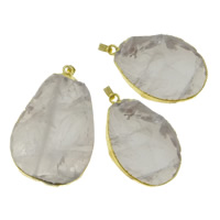 Clear Quartz Pendant, with brass bail, Teardrop, gold color plated, 2-65mm Approx 