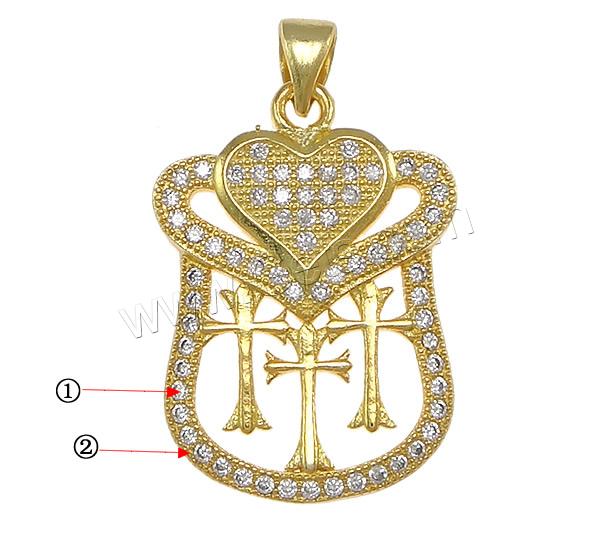 Cubic Zirconia Micro Pave Brass Pendant, Shield, plated, micro pave 65 pcs cubic zirconia, more colors for choice, lead & cadmium free, 18x26x3mm, Hole:Approx 3.5x4mm, Sold By PC