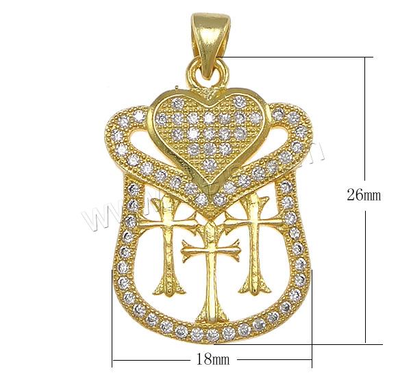 Cubic Zirconia Micro Pave Brass Pendant, Shield, plated, micro pave 65 pcs cubic zirconia, more colors for choice, lead & cadmium free, 18x26x3mm, Hole:Approx 3.5x4mm, Sold By PC