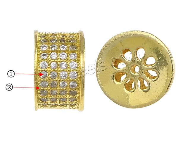 Cubic Zirconia Micro Pave Brass Beads, Flat Round, plated, micro pave 100 pcs cubic zirconia & hollow, more colors for choice, 6x10x10mm, Hole:Approx 1mm, Sold By PC
