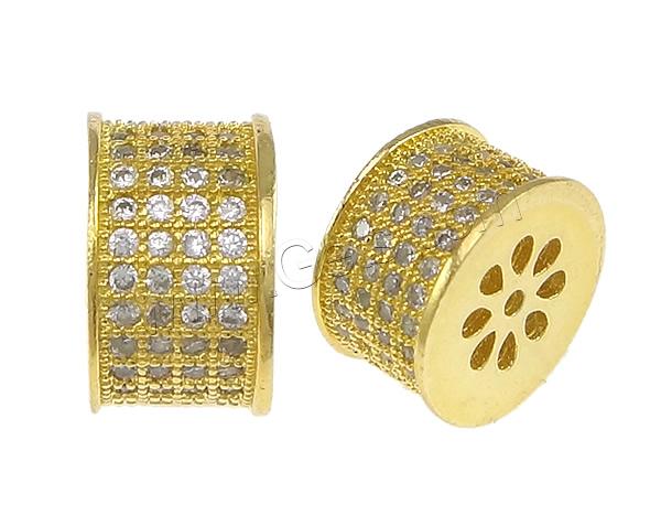 Cubic Zirconia Micro Pave Brass Beads, Flat Round, plated, micro pave 100 pcs cubic zirconia & hollow, more colors for choice, 6x10x10mm, Hole:Approx 1mm, Sold By PC