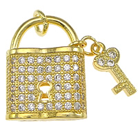 Cubic Zirconia Micro Pave Brass Pendant, Lock and Key, plated, micro pave 62 pcs cubic zirconia Approx 