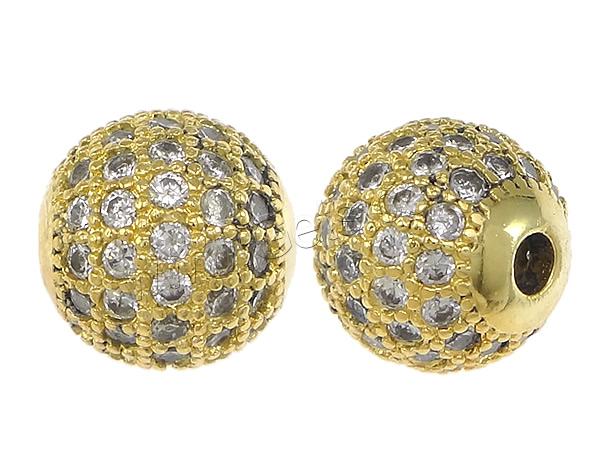 Cubic Zirconia Micro Pave Brass Beads, Round, plated, micro pave 75 pcs cubic zirconia, more colors for choice, 12mm, Hole:Approx 2.5mm, Sold By PC