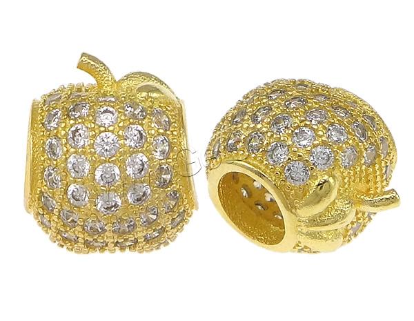 Cubic Zirconia Micro Pave Brass European Bead, Apple, plated, micro pave 83 pcs cubic zirconia & without troll, more colors for choice, lead & cadmium free, 10x12x10mm, Hole:Approx 5mm, Sold By PC