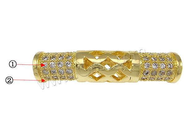 Cubic Zirconia Micro Pave Brass Beads, Tube, plated, micro pave 84 pcs cubic zirconia & hollow, more colors for choice, 23x5x75mm, Hole:Approx 2.5mm, Sold By PC