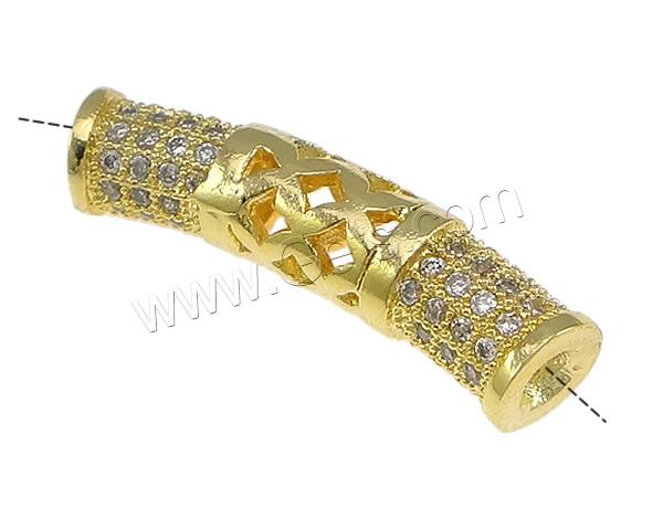 Cubic Zirconia Micro Pave Brass Beads, Tube, plated, micro pave 84 pcs cubic zirconia & hollow, more colors for choice, 23x5x75mm, Hole:Approx 2.5mm, Sold By PC