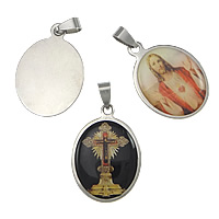 Stainless Steel Saint Pendant, Flat Oval, Christian Jewelry & epoxy gel, original color Approx 