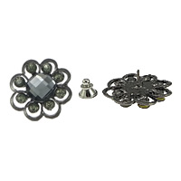 Hebilla decorativa de la aleación del cinc, aleación de zinc, con Vidrio, Flor, chapado en color plomo negro, facetas & con diamantes de imitación, libre de plomo & cadmio, 33.5x33.5x19mm, Vendido por UD