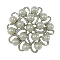 Cabochons de bijoux en alliage de zinc, avec perle de verre, fleur, Placage de couleur platine, creux, sans plomb et cadmium Vendu par PC