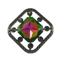 Zinc Alloy Clip Buckle, with Glass, Rhombus, plumbum black color plated, colorful plated & faceted & with rhinestone, lead & cadmium free 