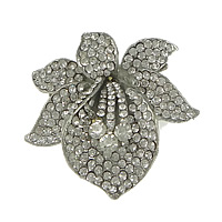Zinc Alloy Clip Buckle, Flower, platinum color plated, with rhinestone, lead & cadmium free 