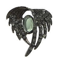 Zinc Alloy Clip Buckle, with Glass, Wing Shape, plumbum black color plated, faceted & with rhinestone, lead & cadmium free 