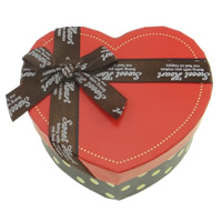 Jewelry Gift Box, Paper, with Satin Ribbon, Heart, with letter pattern & with round spot pattern, red 