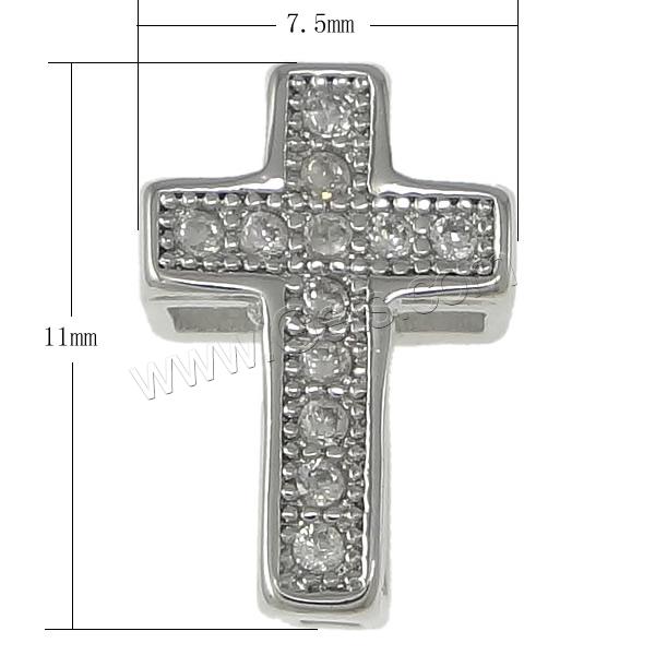 Cubic Zirconia Micro Pave Brass Beads, Cross, plated, micro pave 24 pcs cubic zirconia, more colors for choice, 7.5x11x5mm, Hole:Approx 3x1mm, Sold By PC