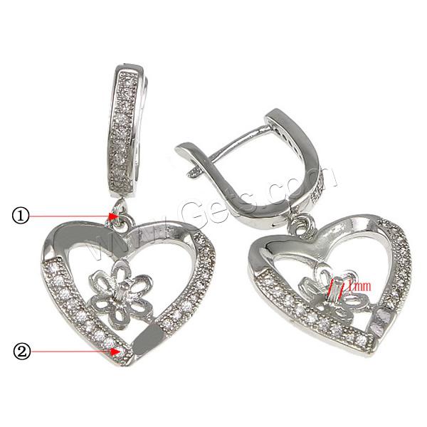 Brass Earring Drop Component, Heart, plated, micro pave 54 pcs cubic zirconia & Customized, more colors for choice, nickel, lead & cadmium free, 29mm, 17x16x2mm, 1mm, Sold By Pair