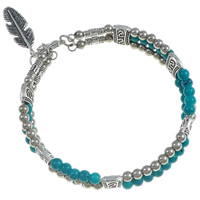 Zinc Alloy Turquoise Bracelets, with Black Vein Turquoise, brass lobster clasp, Feather, antique silver color plated, charm bracelet, nickel, lead & cadmium free Approx 6.5 Inch 