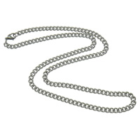 Collar de cadena de acero inoxidable, giro oval, color original, 6x5x1.2mm, longitud:aproximado 21.5 Inch, Vendido por Sarta