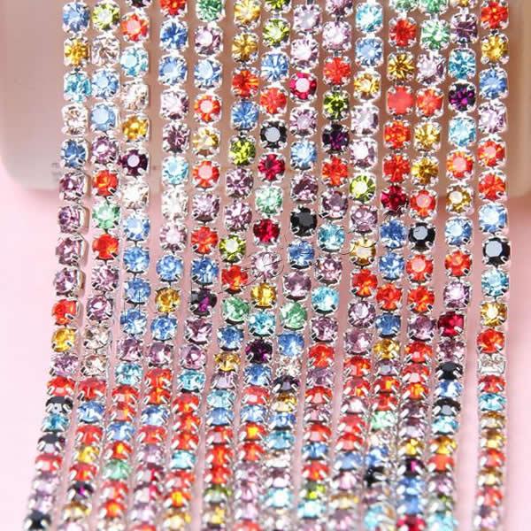 Brass Rhinestone Cup Chain, different size for choice & with rhinestone, mixed colors, nickel, lead & cadmium free, 100m/Lot, Sold By Lot