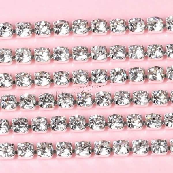 Brass Rhinestone Cup Chain, silver color plated, different size for choice & with rhinestone, clear, nickel, lead & cadmium free, 100m/Lot, Sold By Lot