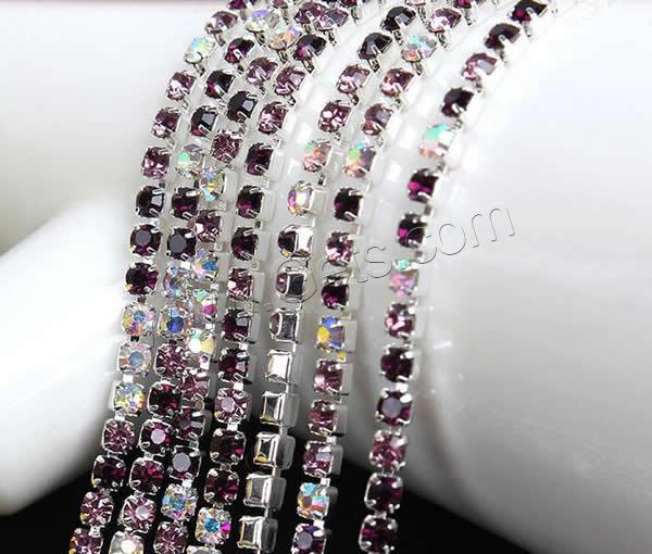 Brass Rhinestone Cup Chain, silver color plated, different size for choice & with rhinestone, mixed colors, nickel, lead & cadmium free, 100m/Lot, Sold By Lot