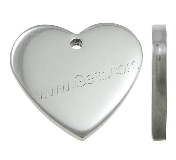 Stainless Steel Tag Charm, Heart, laser pattern & Customized, original color, 17x16x2mm, Hole:Approx 1.5mm, 50PCs/Bag, Sold By Bag