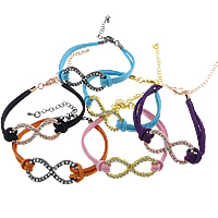 Fashion Velveteen Cord Bracelets, Zinc Alloy, with Velveteen Cord, brass lobster clasp, with 3.5cm extender chain, Infinity, plated, with rhinestone, mixed colors, nickel, lead & cadmium free Approx 9 Inch 