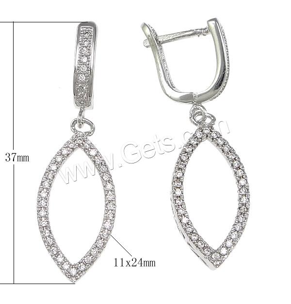Cubic Zirconia Micro Pave Sterling Silver Earring, 925 Sterling Silver, Horse Eye, plated, micro pave 82 pcs cubic zirconia, more colors for choice, 37mm, 11x24x4mm, Sold By Pair