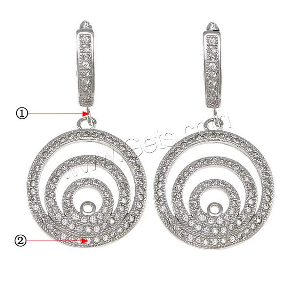 Cubic Zirconia Micro Pave Sterling Silver Earring, 925 Sterling Silver, Flat Round, plated, micro pave 192 pcs cubic zirconia, more colors for choice, 35mm, 18.5x21x2mm, Sold By Pair