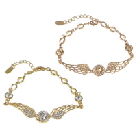 Rhinestone Brass Bracelets, with 1.5lnch extender chain, Wing Shape, plated, with rhinestone Approx 7 Inch 