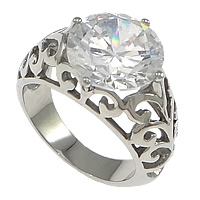 Cubic Zirconia anillo de dedo de acero inoxidable, acero inoxidable 304, con circonia cúbica & hueco, color original, 14mm, tamaño:8, Vendido por UD